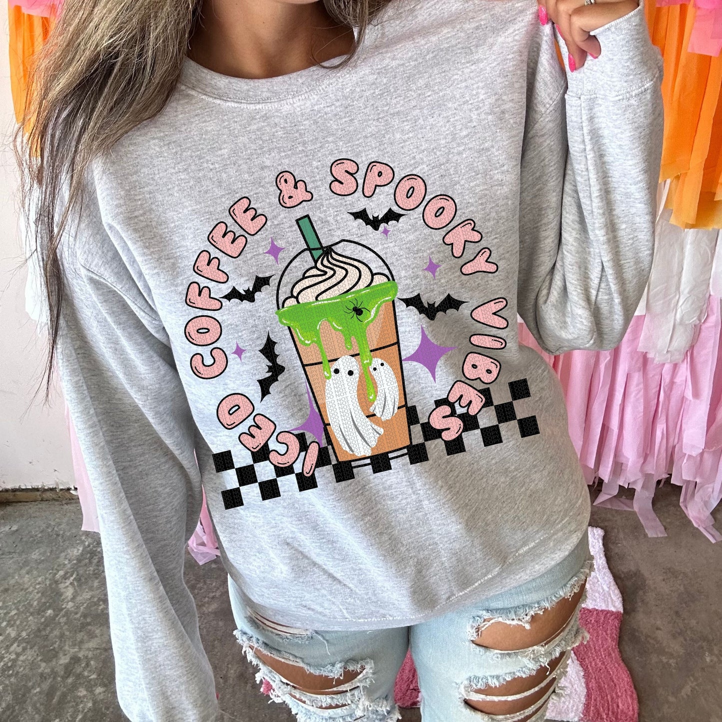 Iced coffee and spooky vibes Crewneck Sweatshirt