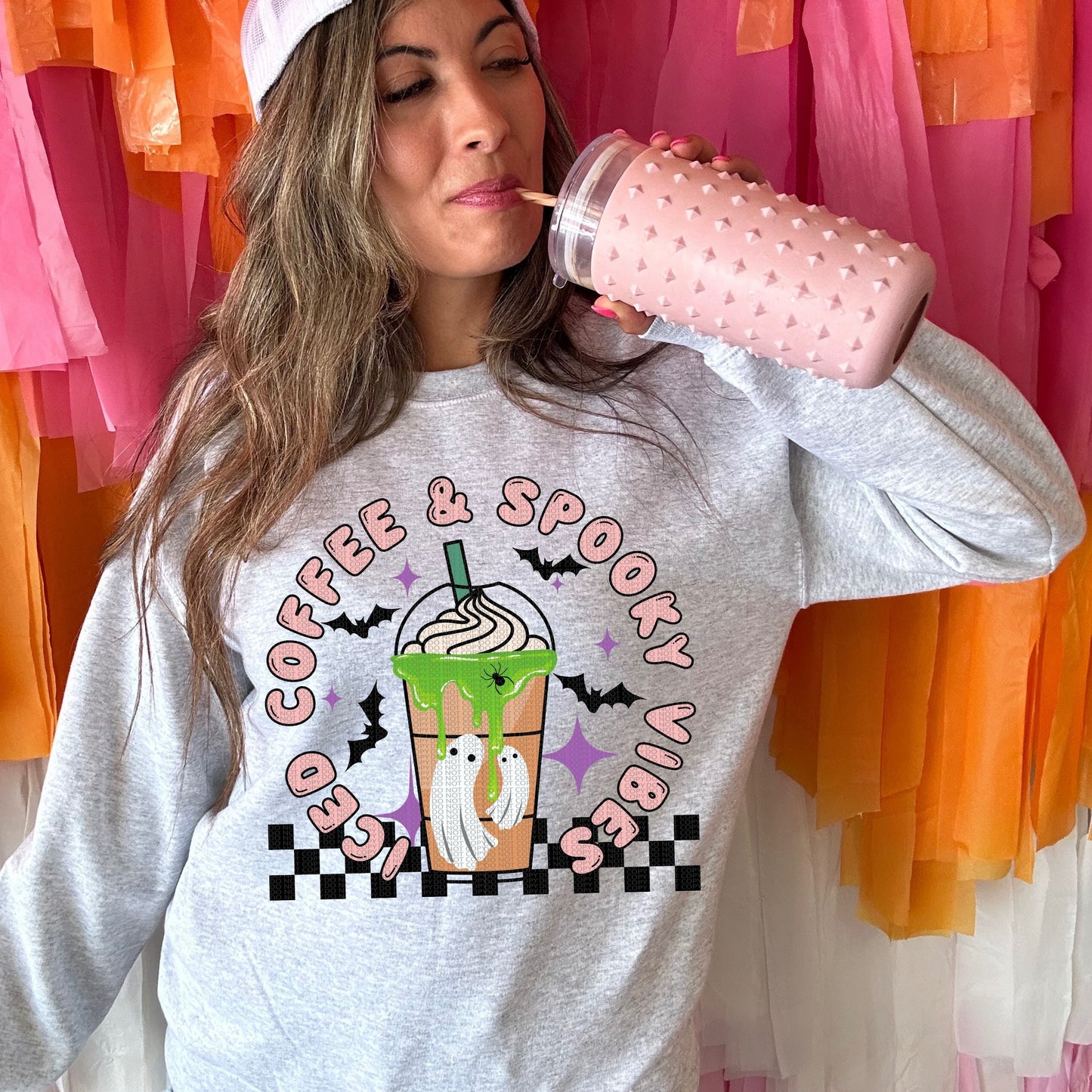 Iced coffee and spooky vibes Crewneck Sweatshirt