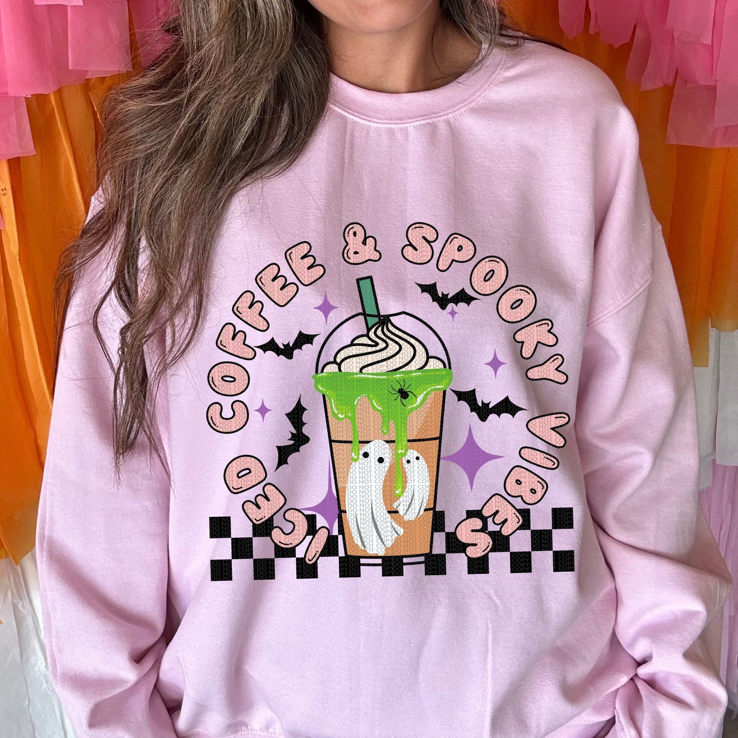 Iced coffee and spooky vibes Crewneck Sweatshirt