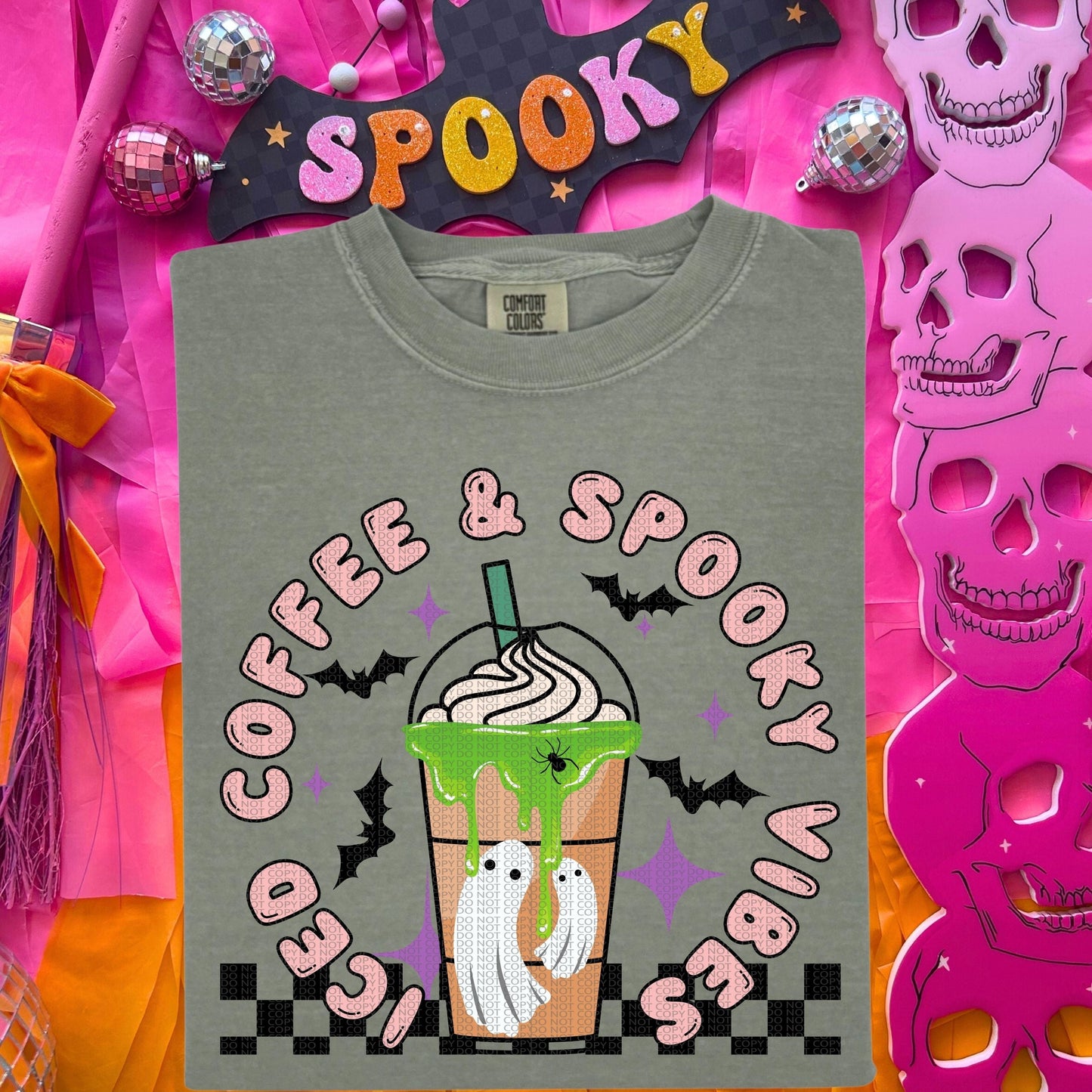 Iced coffee and spooky vibes comfort colors tshirt