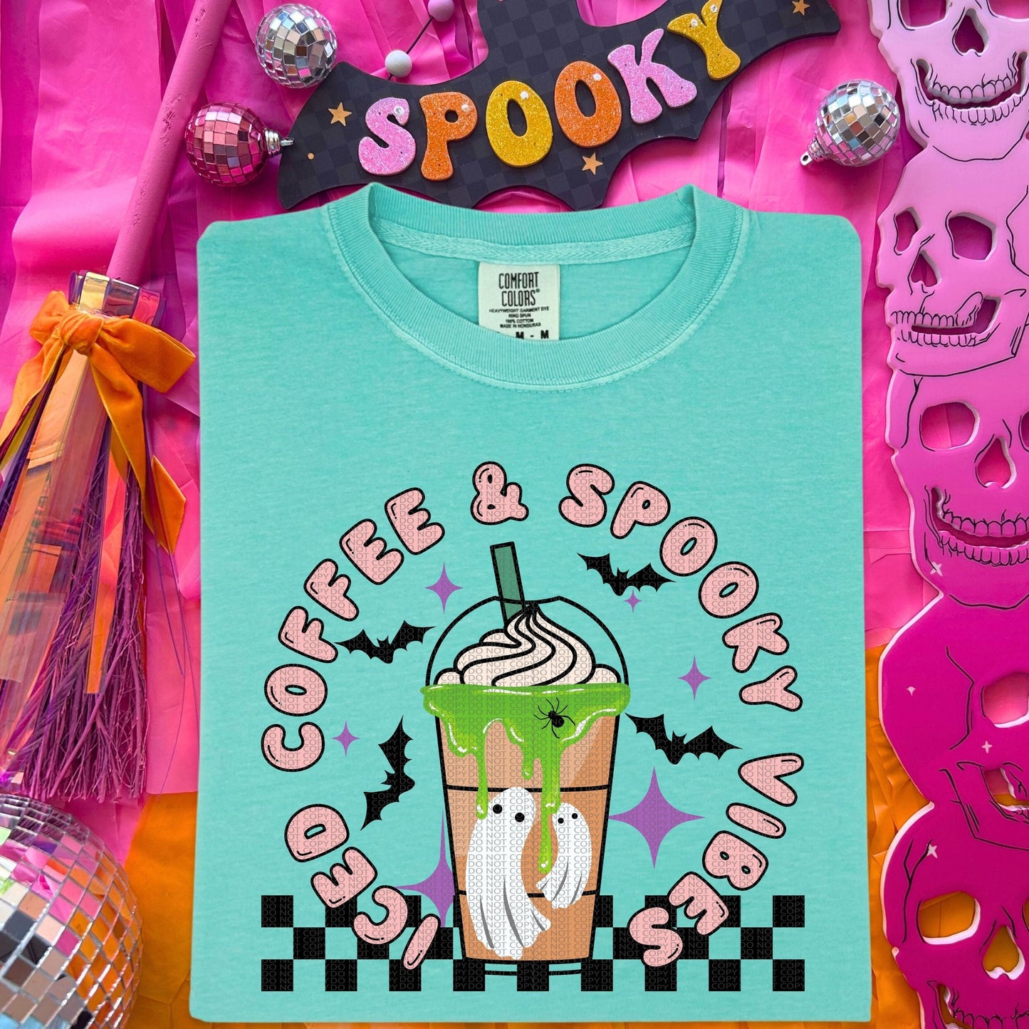 Iced coffee and spooky vibes comfort colors tshirt