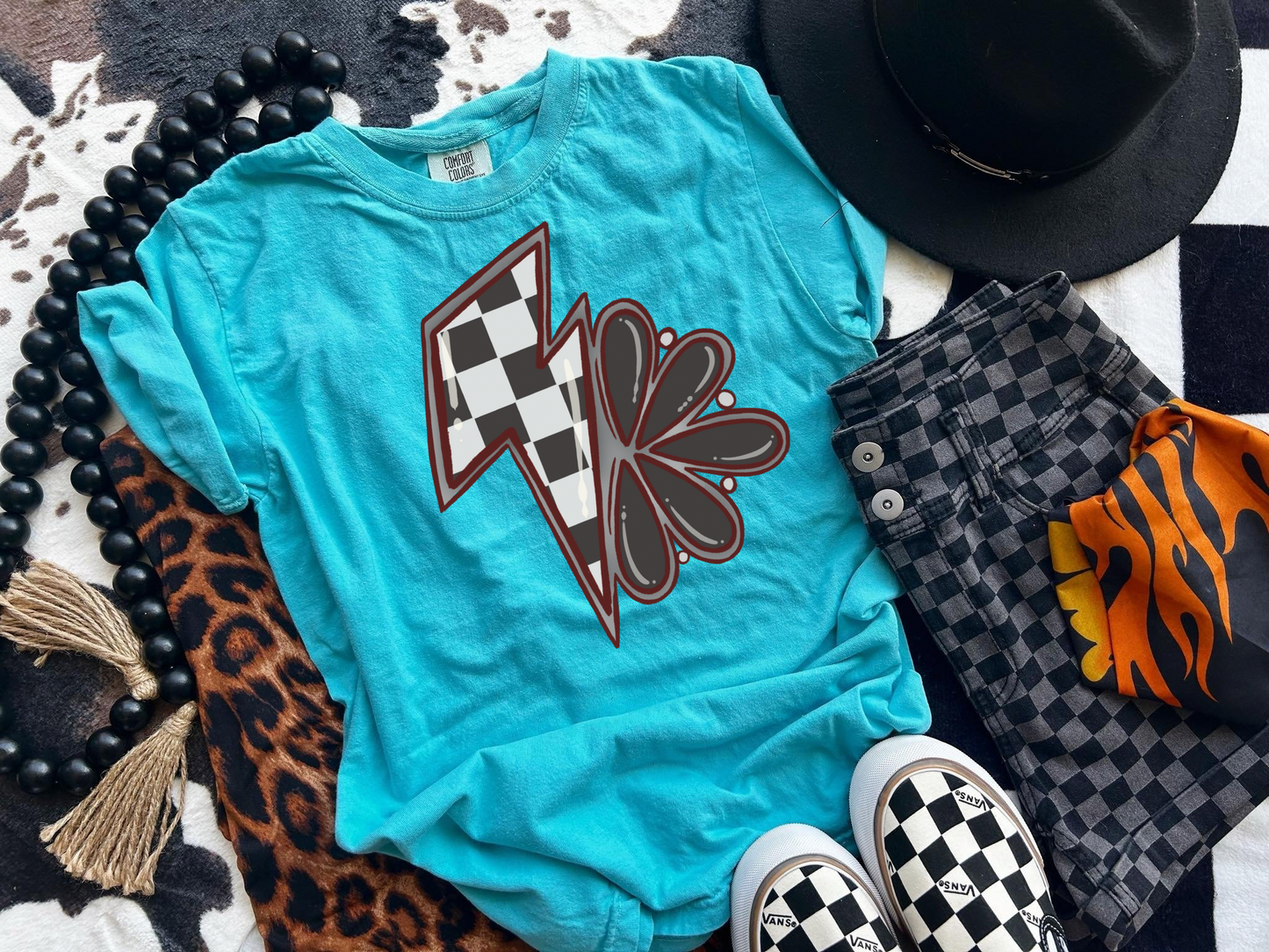 Black checkered Bolt Tee